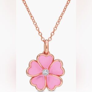 White Topaz & Enamel Flower Pendant Necklace